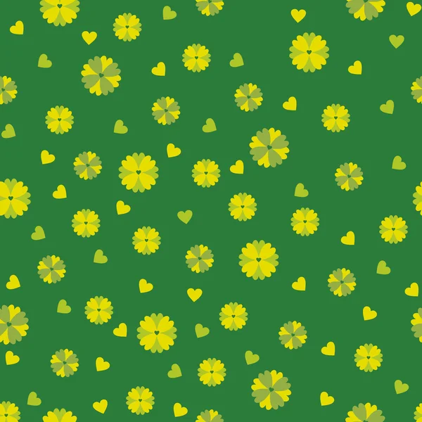 Зеленый бесшовный фон с цветами и сердцем — стоковый вектор