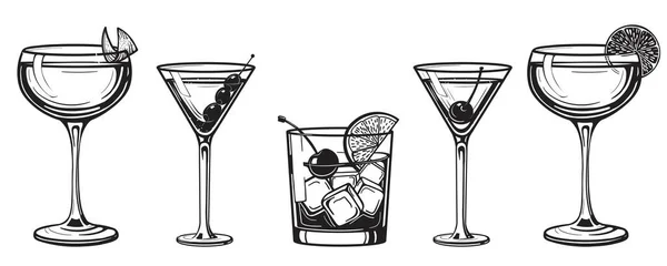 Cócteles Daiquiri Alcohólico Anticuado Manjalá Martini Vidrio Sidecar Ilustración Vectorial — Archivo Imágenes Vectoriales