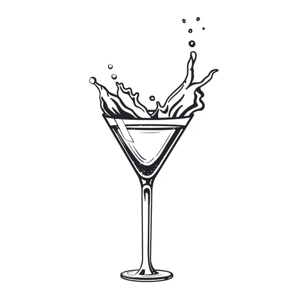 Cocktail Daiquiri Splash Drink Glas Met Hand Getekend Graveren Vector — Stockvector