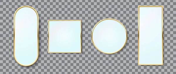 Realistische Gouden Spiegels Ovaal Rechthoek Cirkel Vierkante Frame Vector Set — Stockvector