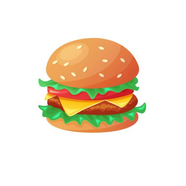 Hamburger çizgi filmi düz çizim poster, menü, broşür, web için fast food.