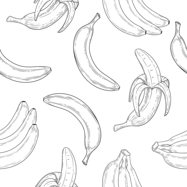 Банановая Бесшовная Картина Выгравированная Винтажная Иллюстрация Белом Фоне — стоковый вектор