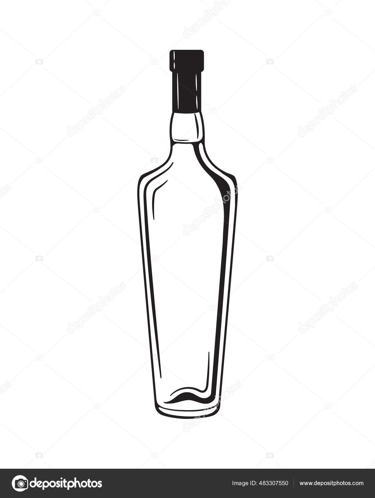 Alcohol Drinks Bottles Engraving Vector Set Vodka Whiskey Cognac Isolated Stock Vector by