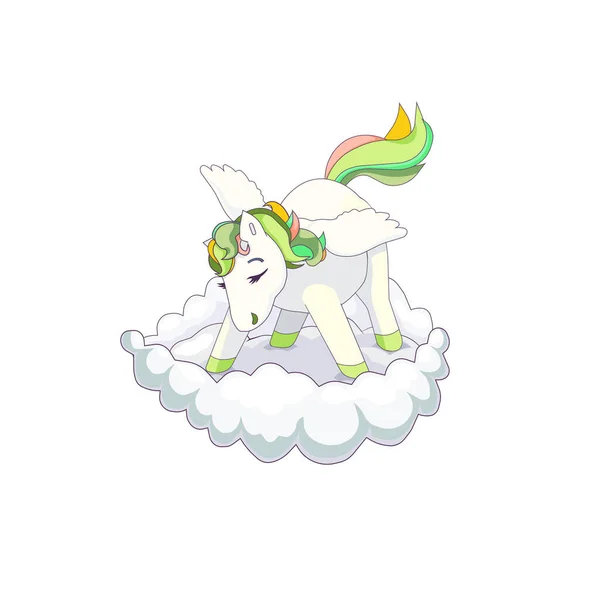 Desenhos Animados Pegasus Uma Nuvem Sobre Fundo Isolado Branco Feito — Vetor de Stock