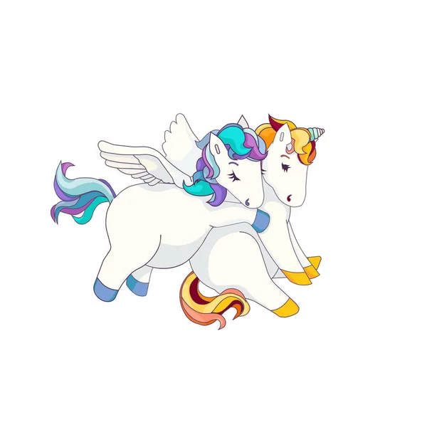 Desenhos Animados Pegasus Unicórnio Sobre Fundo Isolado Branco Vetor Pegasus — Vetor de Stock