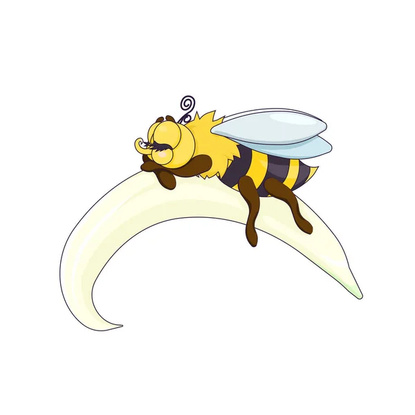 Abeja Durmiente Delineada Sobre Fondo Blanco Aislado Abeja Vector Lindo — Vector de stock