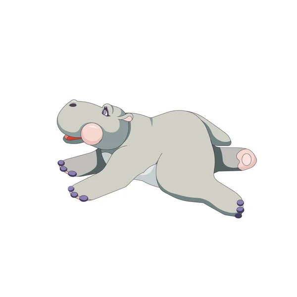 Odizolowany Uroczy Hipopotam Kreskówkowym Stylu Relaksujący Wektor Hipopotama Białym Odizolowanym — Wektor stockowy