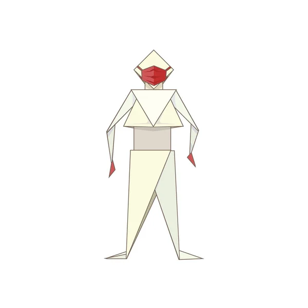 Isolé Origami Homme Utilisant Masque Gants Pour Protéger Vecteur Homme — Image vectorielle