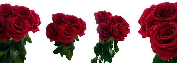 Buquê Cinco Rosas Vermelhas Vermelhas Com Gotas Orvalho Fechar Luz — Fotografia de Stock