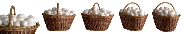 Old Russian Wicker Basket Made Willow White Chicken Eggs Bright — Stock Photo, Image