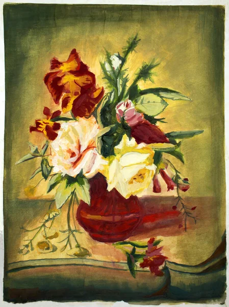Ein Strauß Gartenblumen Einer Vase Einer Französischen Stele Akademische Malerei Stockfoto