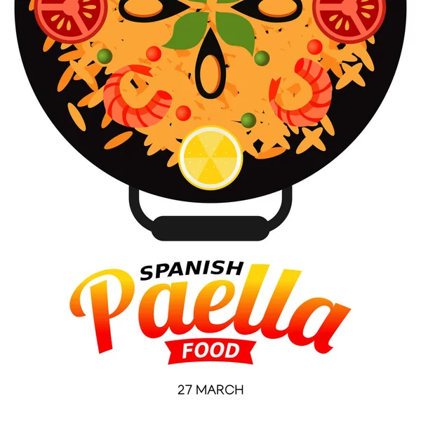 İspanyol paella yiyeceklerinin vektör grafiği İspanyol paella yemeği kutlaması için iyidir. düz dizayn. İlan tasarımı. Düz illüstrasyon.