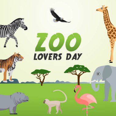 Hayvanat bahçesi aşıkları günü vektör grafiği hayvanat bahçesi aşıkları günü kutlamaları için iyidir. düz dizayn. İlan tasarımı. Düz illüstrasyon.