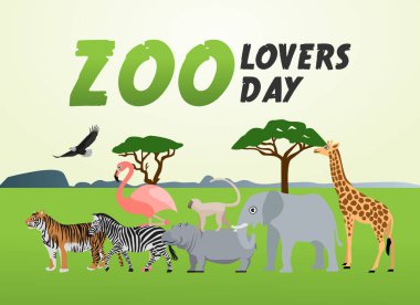 Hayvanat bahçesi aşıkları günü vektör grafiği hayvanat bahçesi aşıkları günü kutlamaları için iyidir. düz dizayn. İlan tasarımı. Düz illüstrasyon.