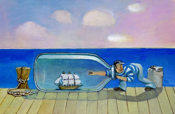 瓶子里的帆船 — 图库照片