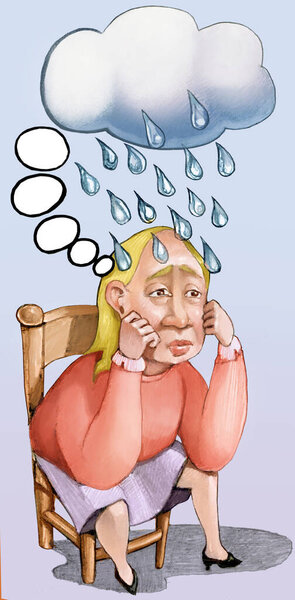 Woman Creates Sad Thoughts Hover Her Turn Rain Stock Picture
