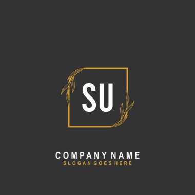 İlk harf SU imzası, güzellik monogramı ve zarif logo tasarımı, ilk imzalı el yazısı logosu, düğün, moda, çiçek ve botanik, yaratıcı şablon.