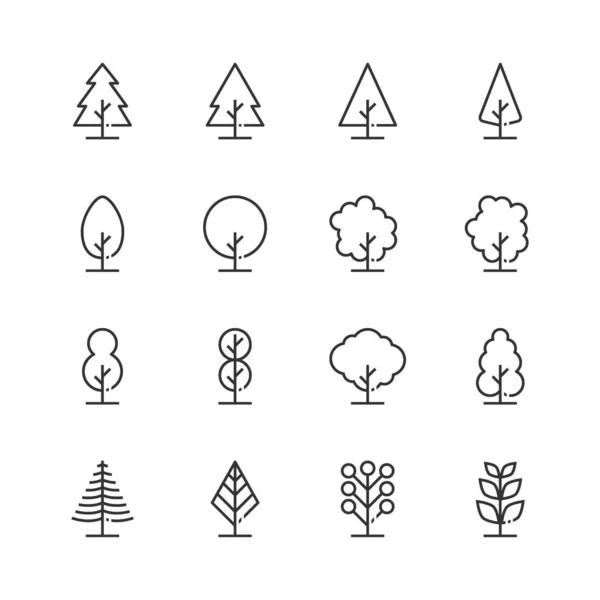 Simple Set Tree Line Icons Vector Illustration Ecology Nature Garden — Stock Vector