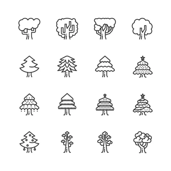 Iconos Línea Árboles Vector Ilustración Ecología — Vector de stock