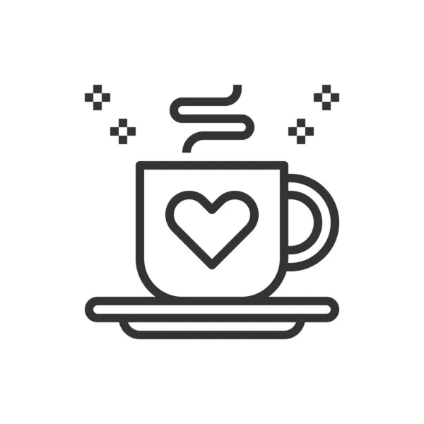 Café Amor Ícone Linha Vetor Ilustração — Vetor de Stock