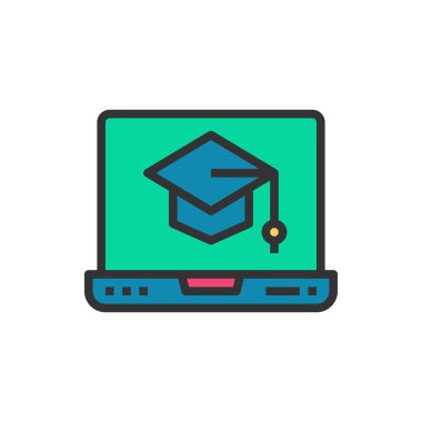 Çevrimiçi Öğrenme Satırı Simge Vektörü İllüstrasyonu