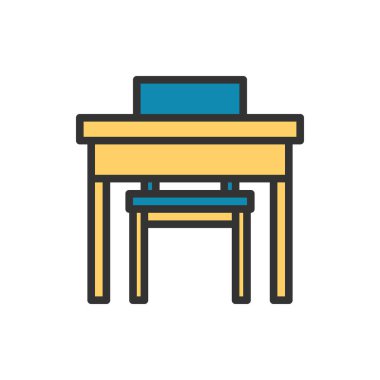 Okul Masası Satırı Simge Vektörü İllüstrasyonu