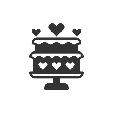 Kalp Keki Aşk Simgesi veya Logo Vektörü İllüstrasyonu