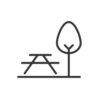 park simgesi vektörü, çizgi, ağaç, ol