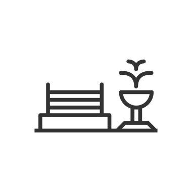 park simgesi vektörü, çeşme, ağaç, bank