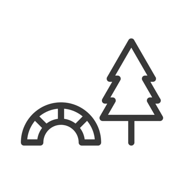 Arch Bridge Tree Park Outdoor Vector Line Icon — Stock Vector