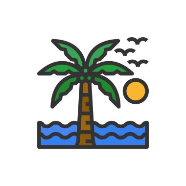 Hindistan cevizi Ağacı Simgesi Vektör İllüstrasyonu, Doğa, Orman, Güneş