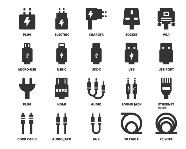 Plug Cable Iconos Vector Electricidad Energía — Vector de stock