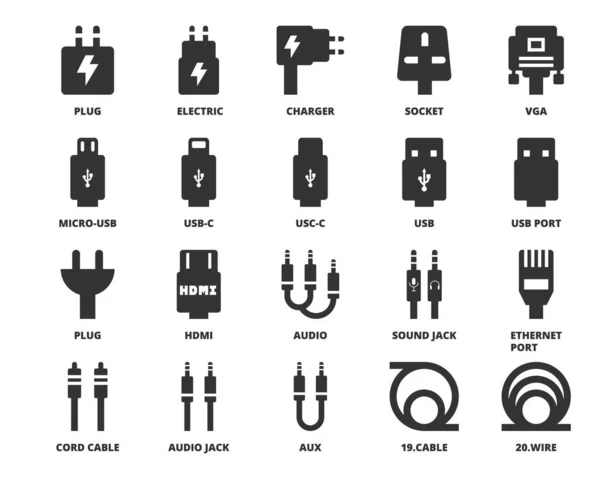 Bağlantı Kablo Simgeleri Vektörü Elektrik Enerji — Stok Vektör