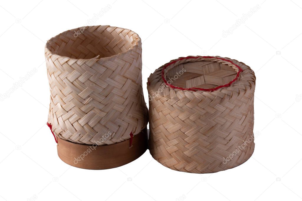Wooden rice box thai style on white background