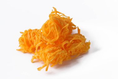 Tatlı yumurta, diş ipi, tatlı yumurta, diş ipi, tatlı tatlı. Foi Thong, Tayland usulü geleneksel tatlı.