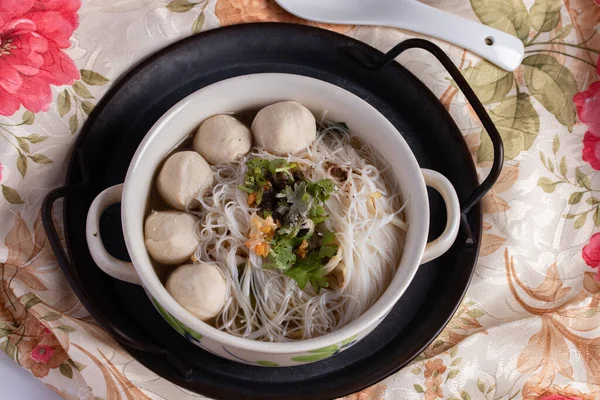 Vietnamese Noodle Soup, Vermicelli Noodle, Pork Ball in Ceramic Cup