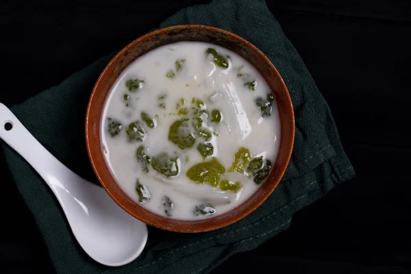 Thai Dessert Inthanin Green Powder Young Coconut Coconut Milk — Stock Photo, Image