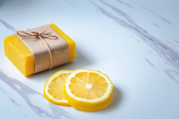 Ručně Vyrobené Mýdlo Citron Mramoru Pozadí — Stock fotografie