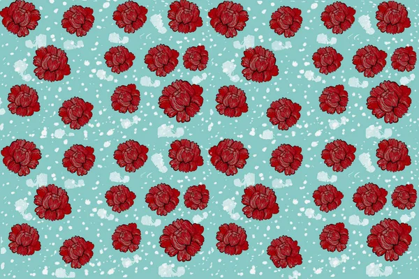 Czerwony Wzór Kwiatu Niebieskim Tle Dla Wzoru Tkaniny Tła — Zdjęcie stockowe