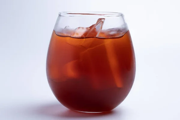 Thai Style Ice Tea Clear Glass White Background — Stok Foto