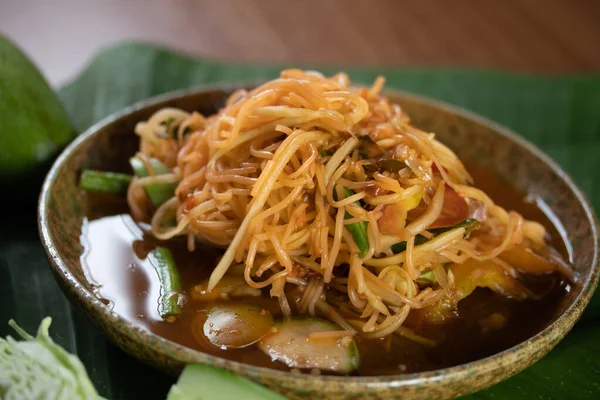 Tum Sua Risnudlar Thailändsk Mat Kryddig Papayasallad — Stockfoto