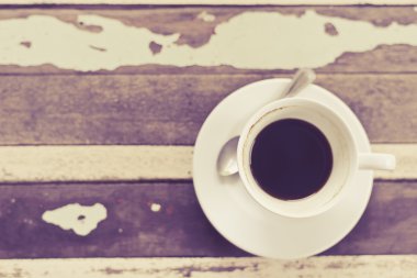 kahve fincanı üstten görünüm grunge vintage tarzı ahşap tablo