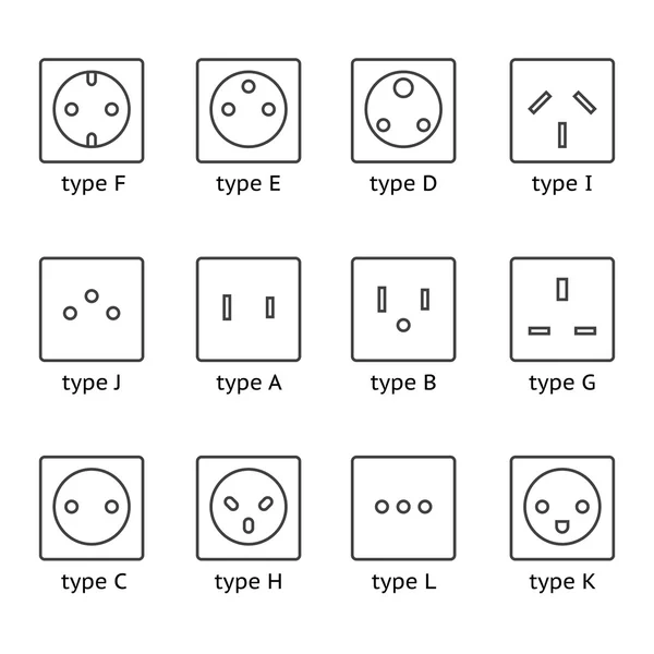 Farklı tip güç soket seti — Stok Vektör