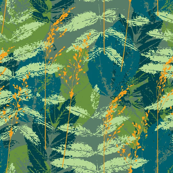 블루와 오렌지 원활한 나뭇잎 패턴 — Stok Vektör