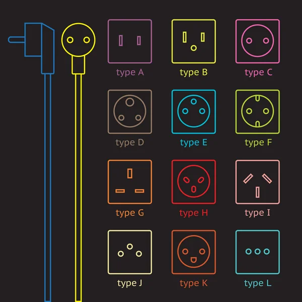 Colorful power socket set — Stock Vector