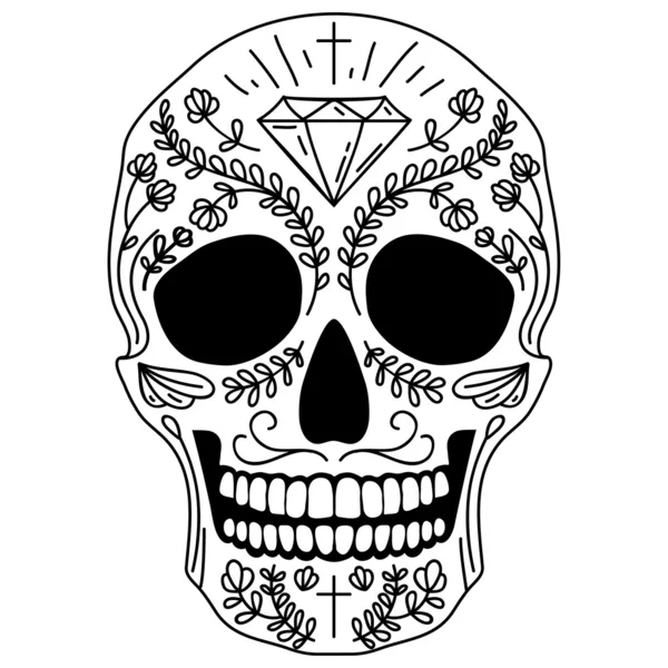 Black and white sugar skull — Stock Vector