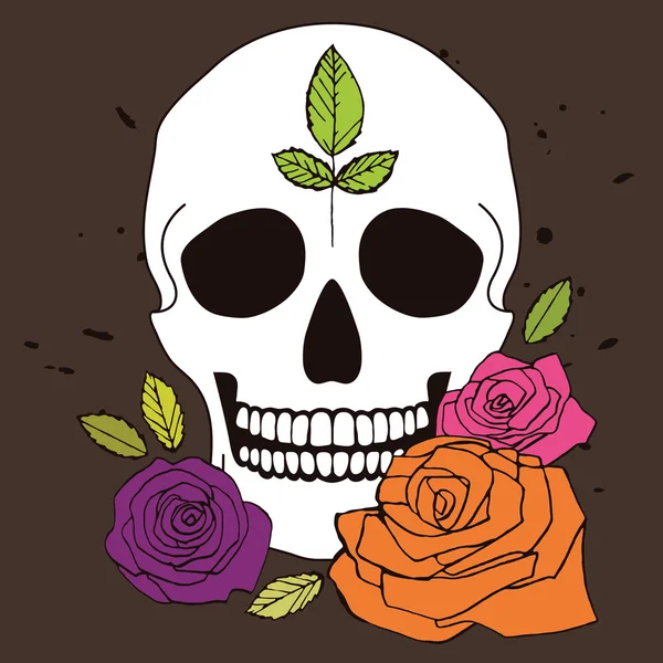 Einfacher Totenkopf mit Rosen — Stockvektor