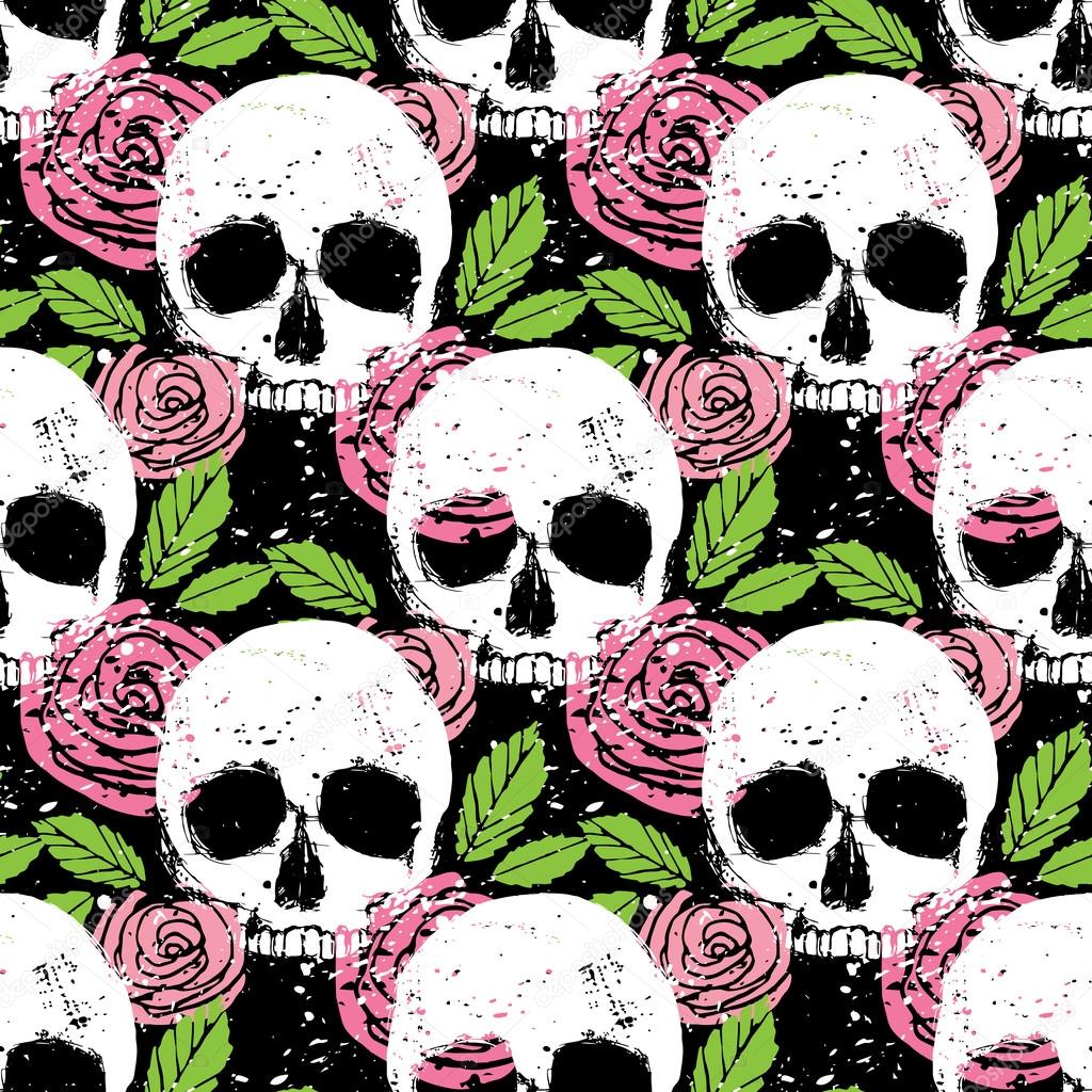 background with skull, leaf and rose