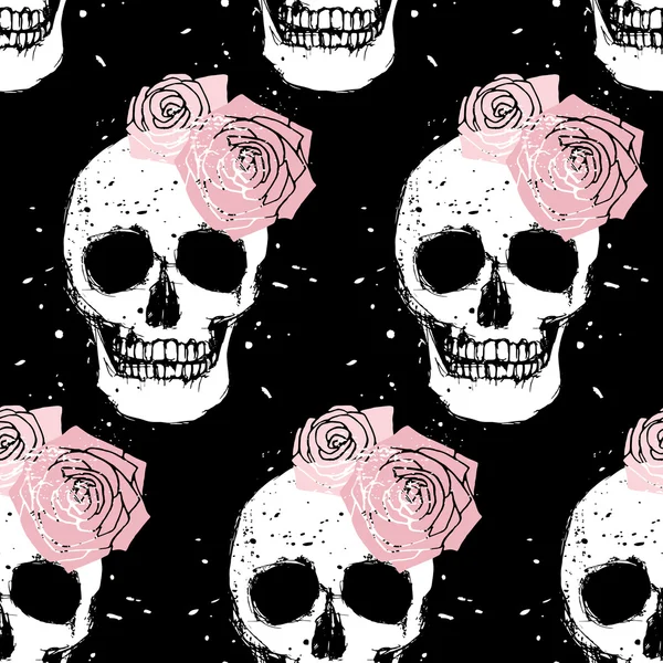 Skull and rose  pattern — Stock Vector