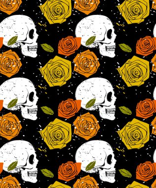 Kafatası ve gül seamless modeli